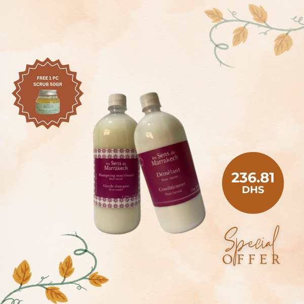 ROSE & SANDAL SHAMPOO & CONDITIONER 1 Liter with FREE 50 grams of Scrub