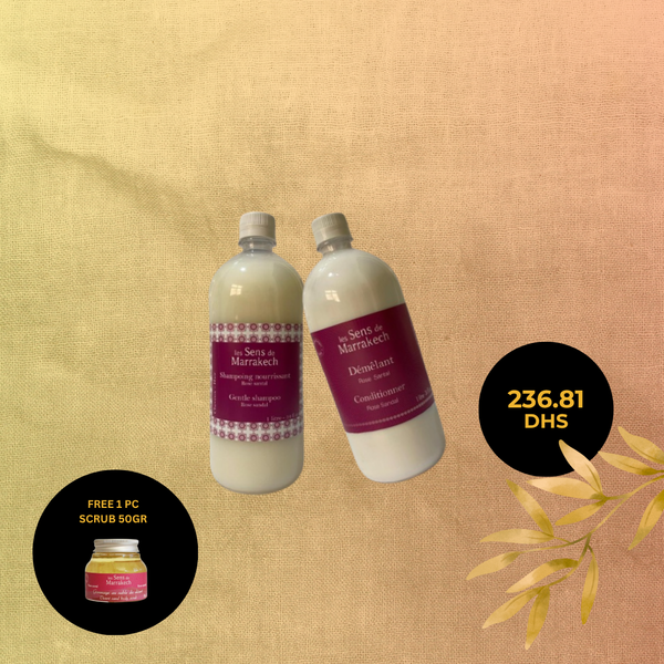 ROSE & SANDAL SHAMPOO & CONDITIONER 1 Liter with FREE 50 grams of Scrub