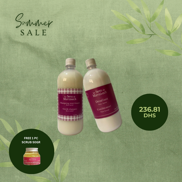 ROSE & SANDAL SHAMPOO & CONDITIONER 1 Liter with FREE 50 grams of Scrub
